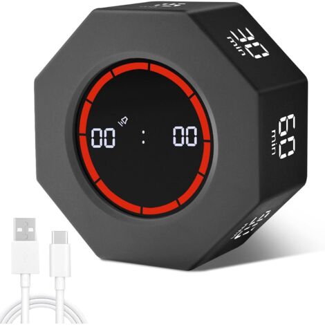 Temporizador de cocina, temporizador digital con pantalla LED, temporizador Pomodoro por gravedad, temporizador visual de cuenta regresiva para cocina, estudio, reuniones, gimnasio y cocina (negro).