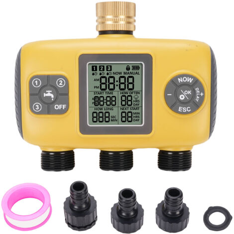 Temporizador de riego automático con 3 salidas y función de retardo por lluvia, controlador digital de riego para jardín.