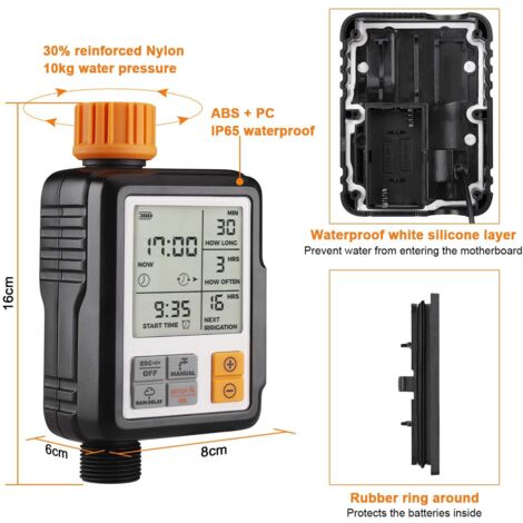 Temporizador de riego automático, controlador de riego por goteo, resistente al agua y apto para exteriores, múltiples modos, pantalla LCD de 3", riego para jardín, granja, césped y flores.