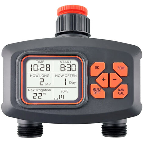 Temporizador de riego inteligente LIFCAUSAL con 2 salidas - Pantalla LCD programable grande para jardín/césped - Temporizador exterior automático y manual para manguera de agua
