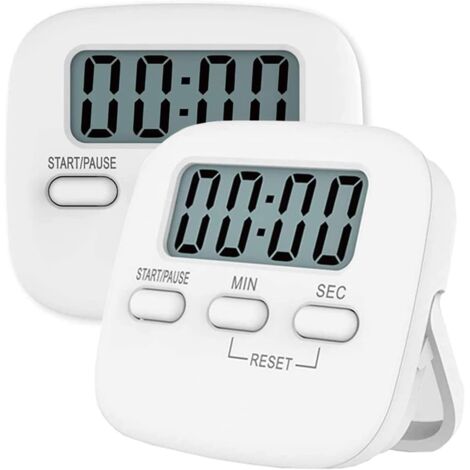 Temporizador digital de cocina (2 unidades, con cuenta regresiva magnética, alarma fuerte, dígitos grandes, soporte trasero y orificio para colgar) para cocina, ducha y baño (blanco)