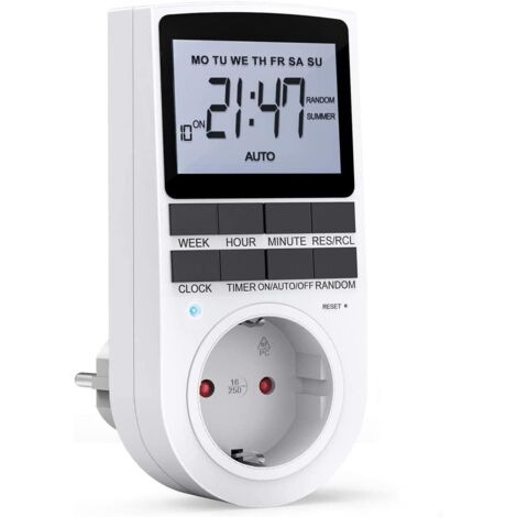 Temporizador Digital Programable para Enchufe, Pantalla LCD, hasta 10 Programas Diarios, Batería de Respaldo, 3600W