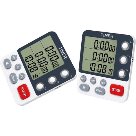 Temporizador multifuncional de tres canales con función de alarma ABS, adecuado para cocinar y hacer ejercicio.