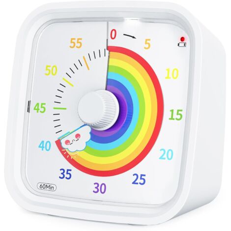 Temporizador visual arcoíris con estuche protector, temporizador arcoíris para niños, temporizador de cuenta regresiva de 60 minutos para niños y adultos (arcoíris blanco)