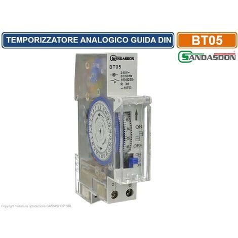 SANDASDON TEMPORIZZATORE ANALOGICO INTERRUTTORE ORARIO 1M MONTAGGIO SU BARRA DIN 16A CON RISERVA DI CARICO