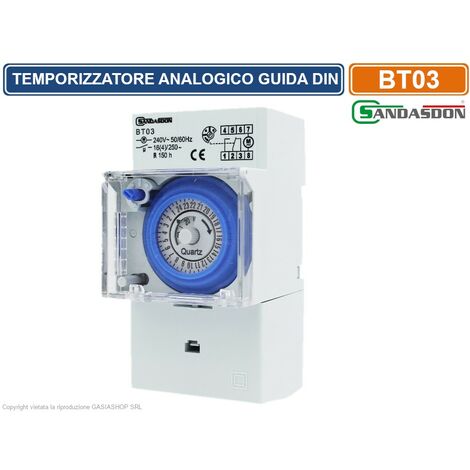 TEMPORIZZATORE ANALOGICO INTERRUTTORE ORARIO 3M MONTAGGIO SU BARRA DIN 16A CON RISERVA DI CARICO