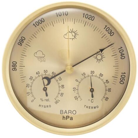 TEMPSA 3 en 1 Baromètre Thermomètre Humidomètre 132mm Or