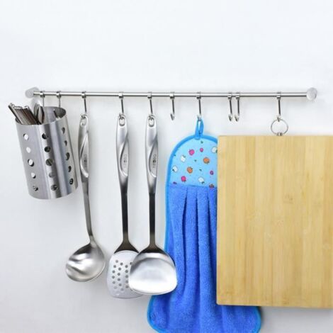 TEMPSA Crochets Mural Suspendu en Acier Inoxydable Étagère Pot Casserole Rack Casseroles Couteau Gadgets Outils de Cuisine 7 HOOKS