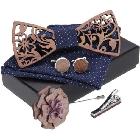 TEMPSA Ensemble Rétro Noeud Papillon - En Bois Fait Main - Anniversaire Mariage Garçons d\'honneur Cadeau 3