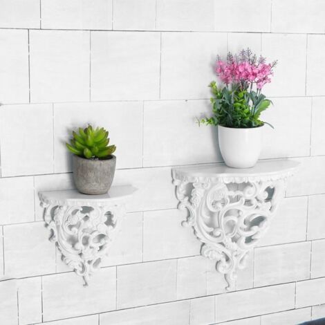 TEMPSA Étagère Murale Style Baroque Décoratives pour Salon Ornement Fleurs Tenture Murale BLANC S