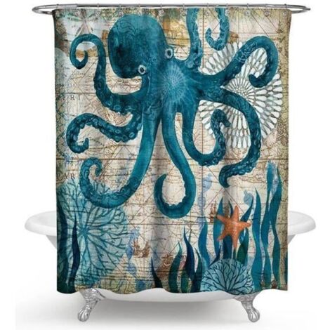 TEMPSA Rideau de Douche de Pieuvre en Polyester Imperméable Salle de Bain 165x180cm