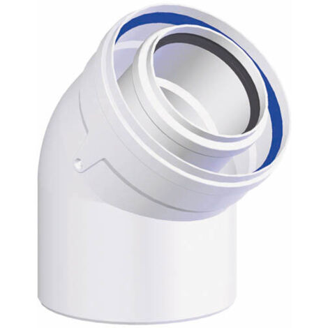 TEN – Coude concentrique polypropylène 45° – Diamètre 80/125 mm – Lot de 2 – Pour chaudières à ventouse gaz et fioul – Température max 120°C