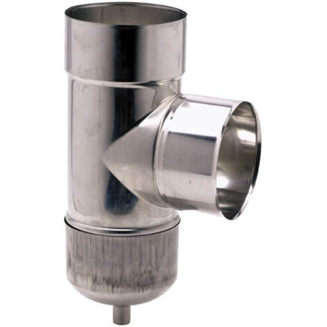 TEN – Té tubage 90° en inox 304 – Piquage femelle – Purge pour récupération condensats – Ø 180 mm pour conduits inox
