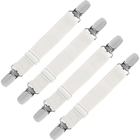 Tend Drap Housse Élastique, Fixation Attache Sangle de Maintien Ajustable pour Drap Lit, Canapé, Housse de Repassage (Blanc, Lot de 4)