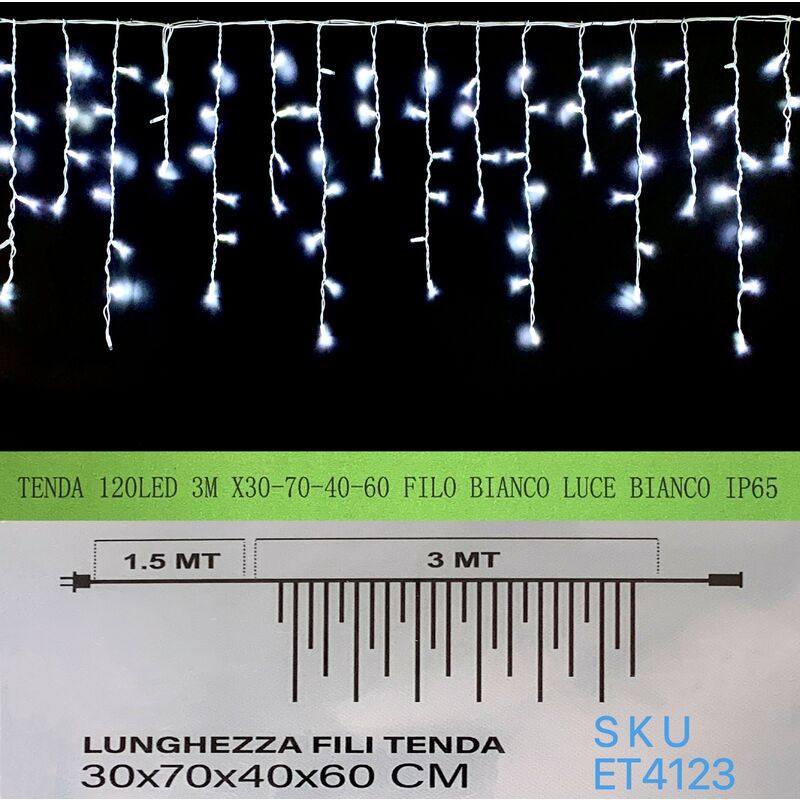 Image of Tenda natale esterno natalizia 120 led 3m x 30-70-40-60 cm filo bianco luce bianca fredda ip65 /ET4123