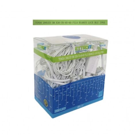 tenda 200 led 5m x 30-70-40-60 cm filo bianco luce blu ip65 /ET4128