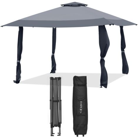 Tenda a baldacchino 4x4m con tetto a 2 livelli tessuto oxford altezze regolabili, Gazebo per cortile patio Grigio
