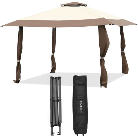 Tenda a baldacchino 4x4m con tetto a 2 livelli tessuto oxford altezze regolabili, Gazebo per cortile patio Marrone