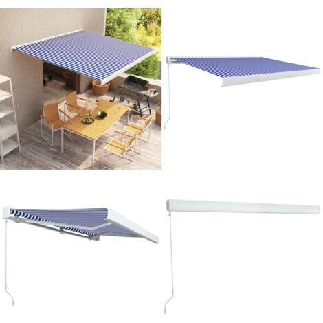Tenda a Cassonetto Manuale 350x250 cm Blu e Bianca - Tenda a cassonetto - Ombreggiatura esterna