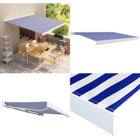 Tenda a Cassonetto Motorizzata 350x250 cm Blu e Bianco - Tenda a cassonetto - Tenda motorizzata