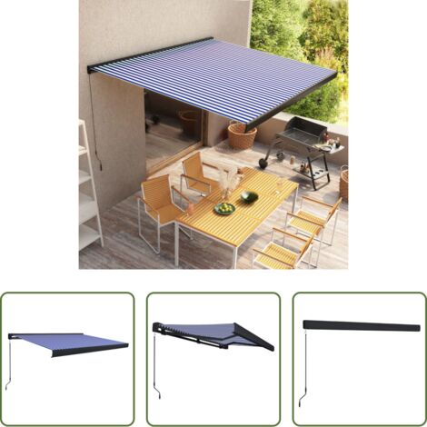 Tenda a cassonetto -  Tenda a Cassonetto Manuale 350x250 cm Blu e Bianca