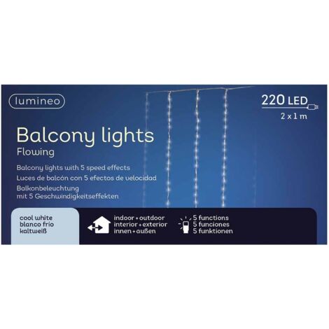 Tenda a led per balcone esterno bianco freddo 2x1m -220 led