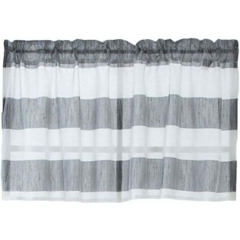 Tenda a pannello a righe con asta tascabile, corta, mantovana per bagno - Grigio 74x60 cm
