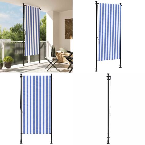 Tenda a Rullo Esterno Blu e Bianca 100x270cm Tessuto e Acciaio - Tenda da esterno - Ombra