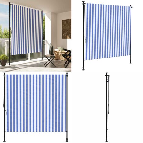 Tenda a Rullo Esterno Blu e Bianca 150x270cm Tessuto e Acciaio - Tenda da esterno - Ombra