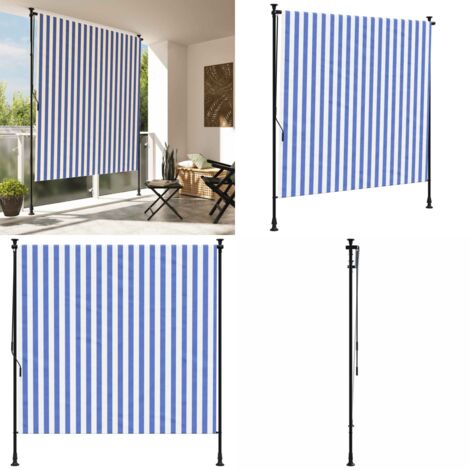 Tenda a Rullo Esterno Blu e Bianca 200x270cm Tessuto e Acciaio - Tenda da giardino - Tenda da patio