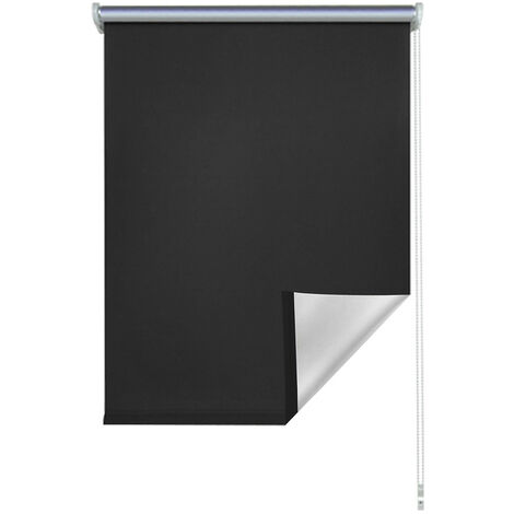 Tenda a rullo termo oscurante con tiretto laterale senza perforazione,  montaggio singolo, 90 cm x 200 cm, nero