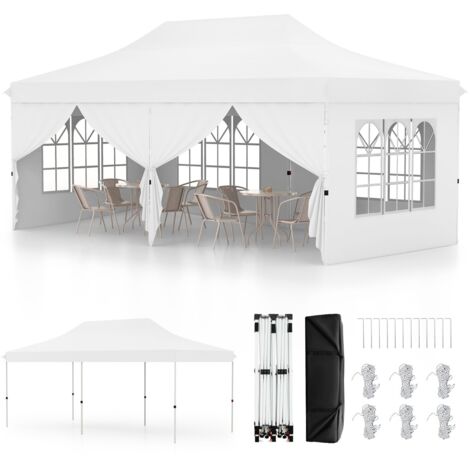 Tenda a scomparsa 3x6m con 6 pareti laterali rimovibili borsa da trasporto, Tenda gazebo pieghevole per feste Bianco