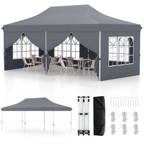 Tenda a scomparsa 3x6m con 6 pareti laterali rimovibili borsa da trasporto, Tenda gazebo pieghevole per feste Grigio