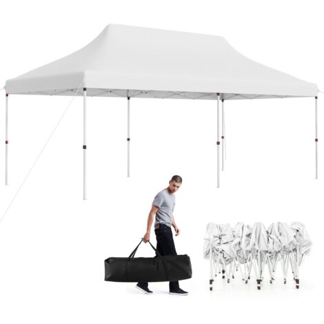 Tenda a scomparsa 3x6m pieghevole impermeabile con borsa per trasporto, Tenda per festa con protezione solare Bianco