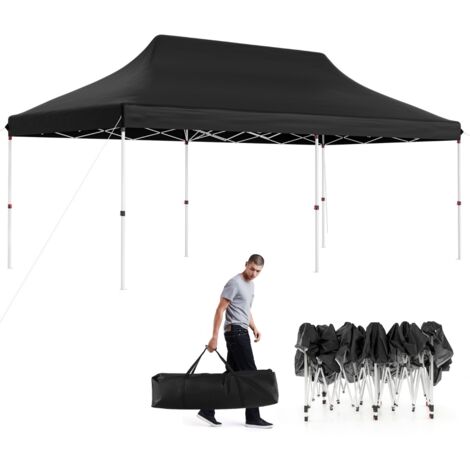 Tenda a scomparsa 3x6m pieghevole impermeabile con borsa per trasporto, Tenda per festa con protezione solare Nero