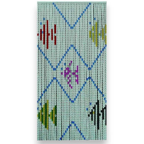 Tenda anti mosche con piastrine design pesci 44 strisce 63 piastrine dimensioni 120x230 cm supporto alluminio per porte e finestre
