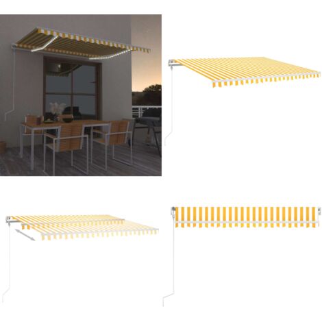 Tenda Automatica con Sensore Vento LED 450x350 cm Gialla Bianca - Tenda con sensore vento - Tenda con luci LED