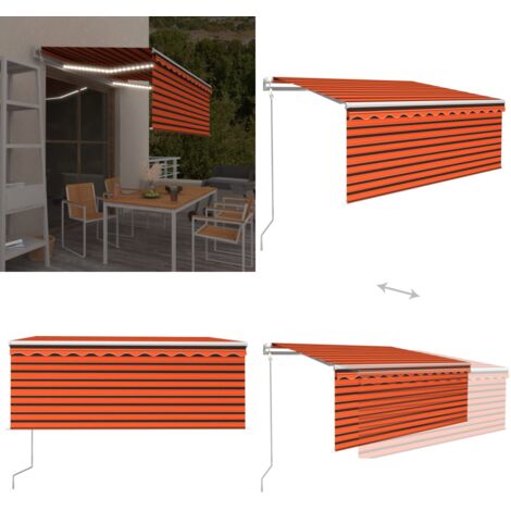 Tenda Automatica LED Sensore Vento 3,5x2,5m Arancione Marrone - Tenda da sole con sensore vento - Tenda da sole LED