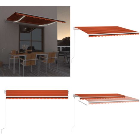 Tenda Automatica Sensore Vento e LED 450x300 cm Arancio Marrone - Tenda da sole con sensore vento - Tenda da sole con luci LED