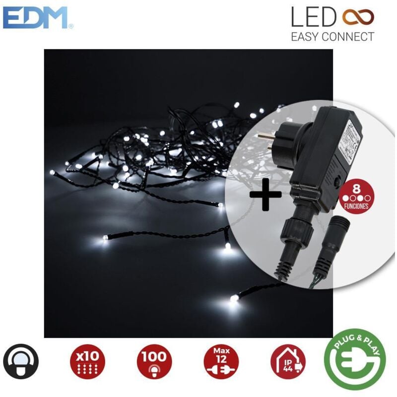 Tenda con programmatore easy-connect 2x1m 10 strisce 100 led white cold EDM