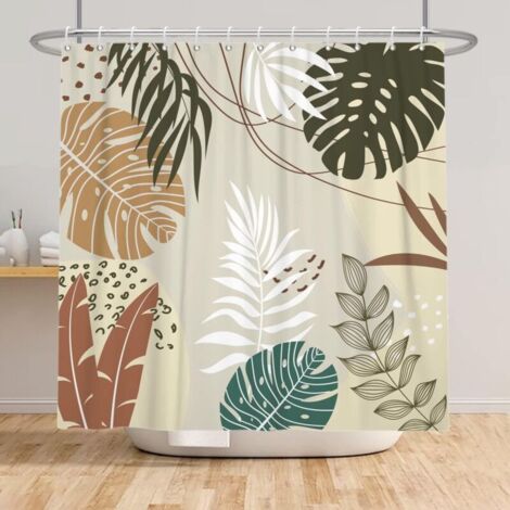 Tenda da bagno impermeabile stile boho botanico 150x180 cm, tenda da doccia con piante astratte, acquerello, stile metà secolo, con piante tropicali, lavabile, tenda decorativa per vasca da bagno.