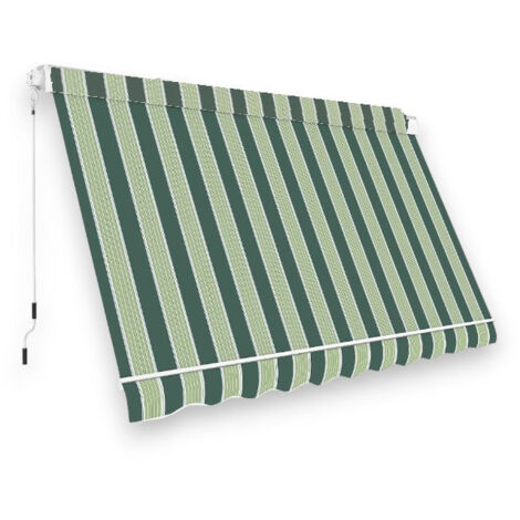 Tenda da balcone para sole a caduta senza cassone 300x250 cm verde e crema a righe con profili in alluminio