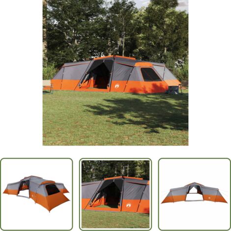 Tenda da campeggio impermeabile -  Tenda Familiare Grigio e arancione 833 x 585 x 216 cm taffetà