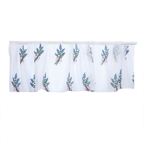 Tenda da cucina, tenda in poliestere traspirante, morbida e resistente all'usura, ricamo per mobili, design semplice per la cucina, blu viola corta (ricamo bouquet blu)