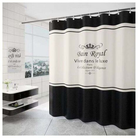 Tenda da doccia 180 x 200 cm con 12 ganci ad asciugatura rapida (nero e bianco), tessuto in poliestere impermeabile lavabile in lavatrice, tende da bagno