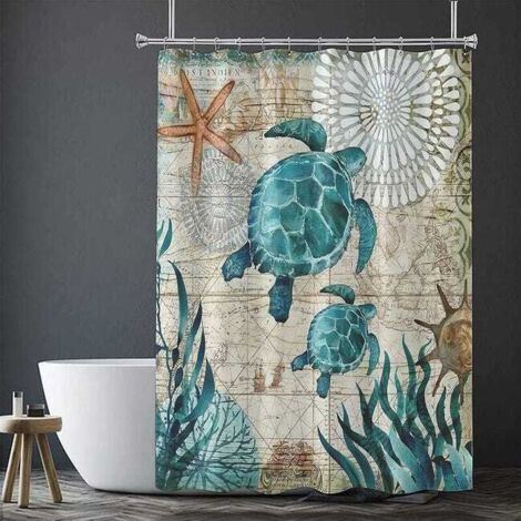 Tenda da doccia 180 x 200 cm con 12 ganci, asciugatura rapida (tartaruga marina), tessuto in poliestere impermeabile, lavabile in lavatrice, tende da bagno