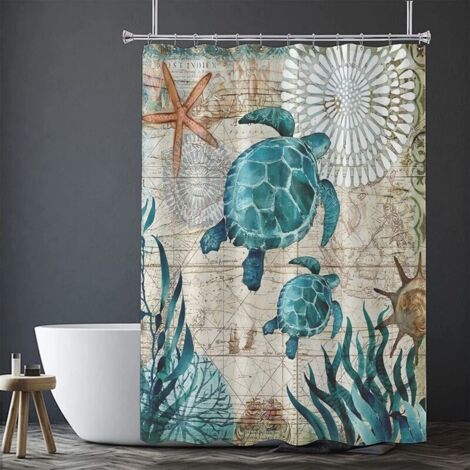 Tenda da doccia 180 x 200 cm con 12 ganci, asciugatura rapida (tartaruga marina), tessuto in poliestere impermeabile, lavabile in lavatrice, tende per bagno
