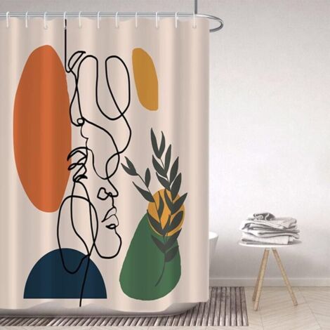 Tenda da doccia 180x180 cm con volto astratto, stile moderno di metà secolo, minimalista, color terracotta, antimuffa, impermeabile, lavabile, in tessuto di poliestere.