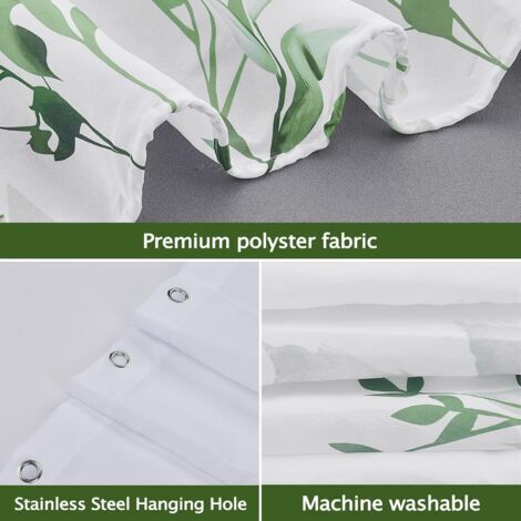 Tenda da doccia 180x180 cm, in tessuto di poliestere impermeabile, lavabile in lavatrice, con orlo inferiore appesantito e 12 ganci per il bagno, con motivo a fiori verdi.