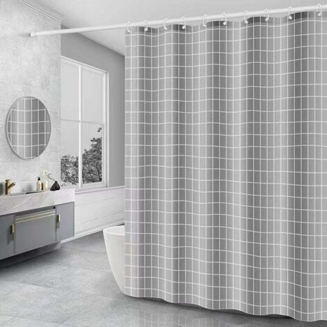 Tenda da doccia ad asciugatura rapida, poliestere impermeabile, lavabile in lavatrice, semitrasparente, con 12 ganci, 180 x 200 cm, grigio
